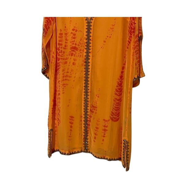 Soft Surroundings Womens Medium Popover Kaftan Slip Dress 2Pc Sheer Orange NWT - Picture 6 of 11
